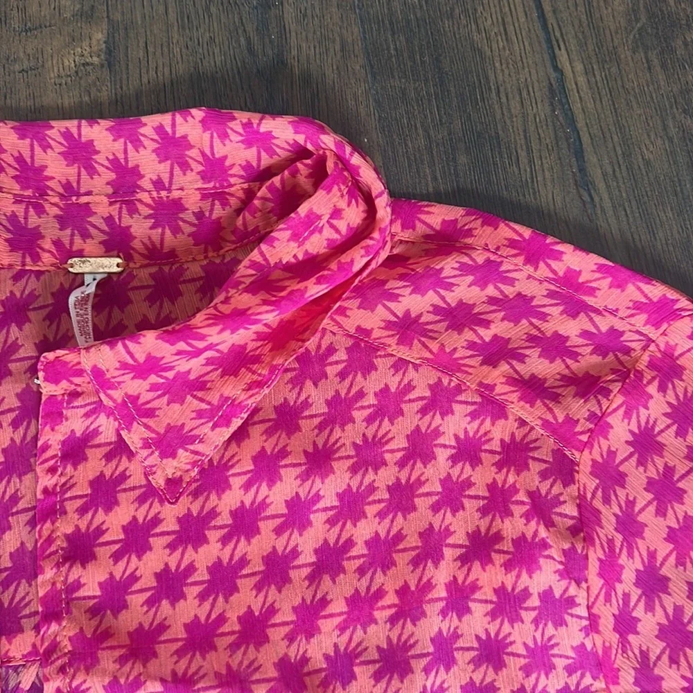 free people pink print cropped sheer top - Picture 8 of 12